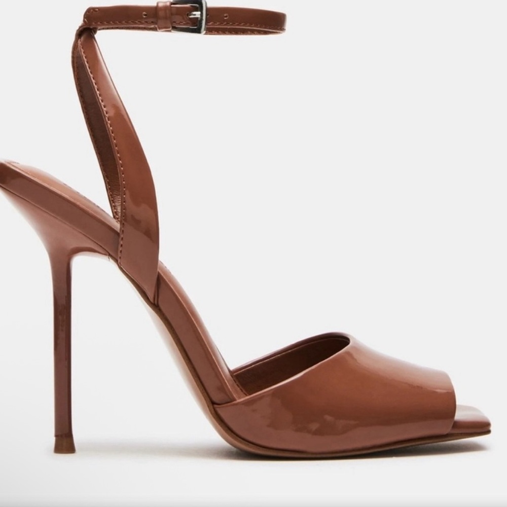 Steve Madden Lilac Cognac Patent Peep-Toe Heels
